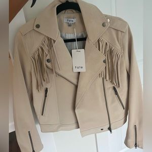 VICI Faux Leather Moto Jacket with Fringe